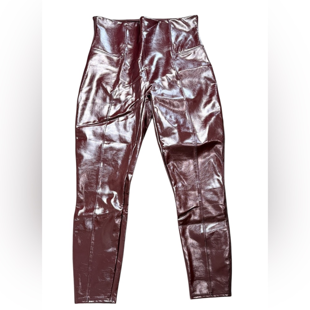 SPANX Burgundy Shiny Faux Leather High-Waist Leggings
